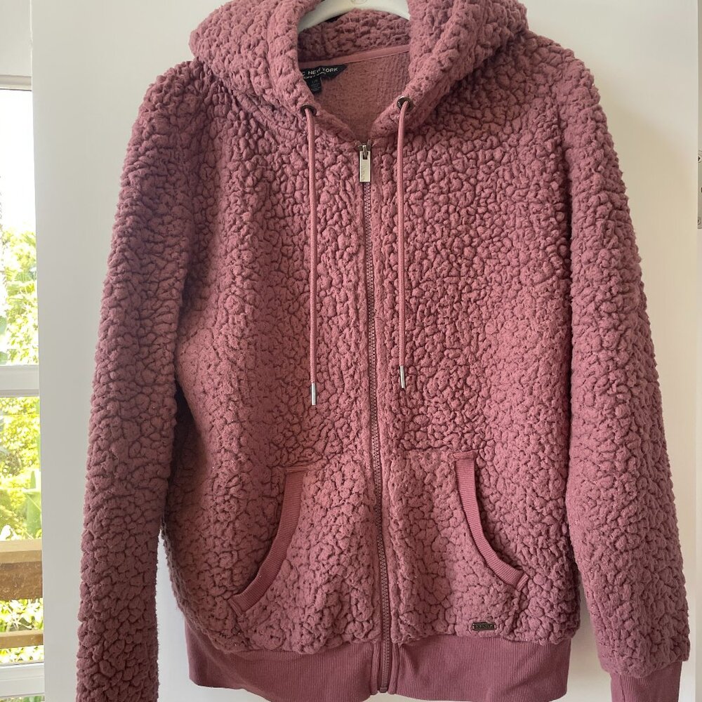 Marc New York Performance Plush Hoodie Zip-Up in Teddy Fleece, Dried‎ Roses, L